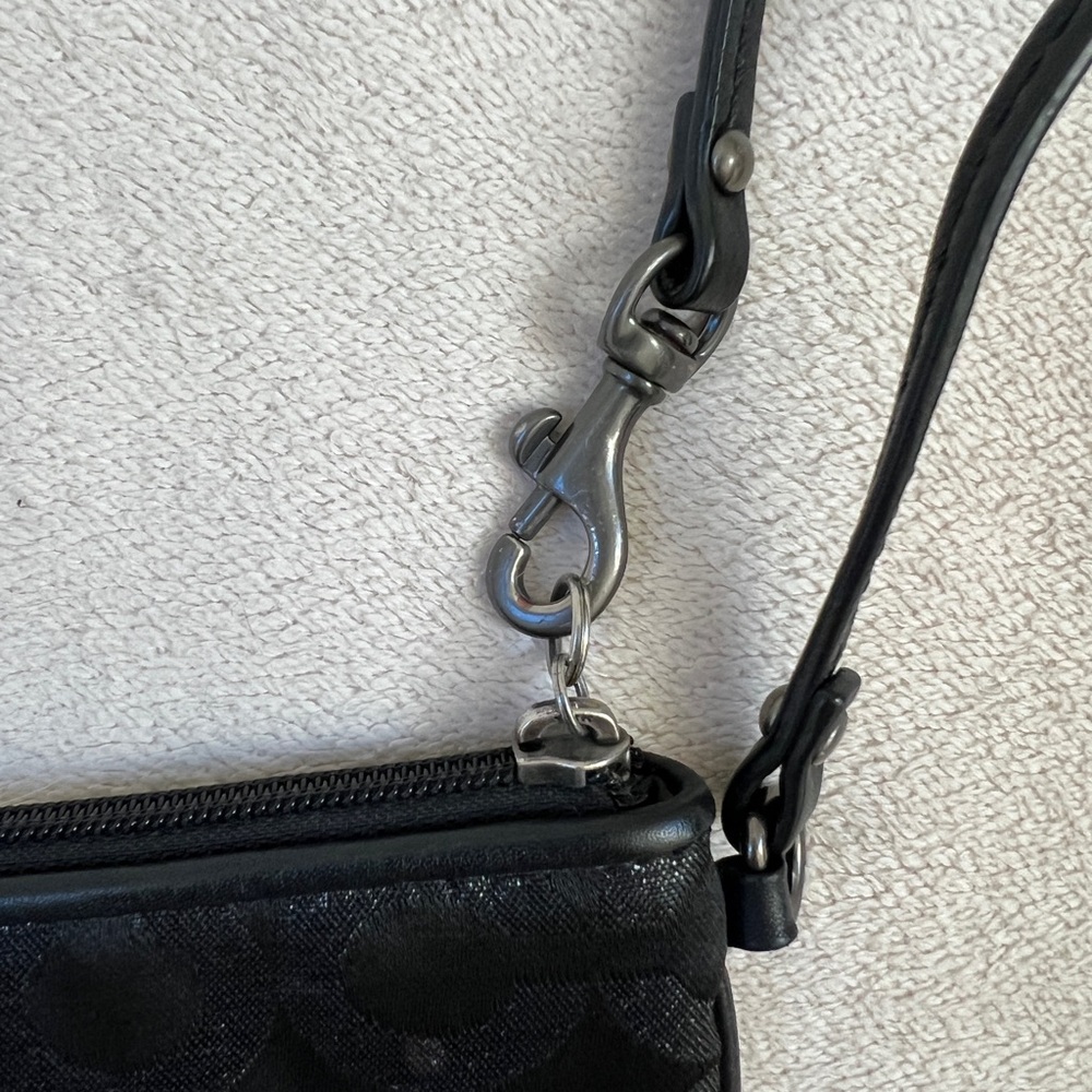 Coach Black Signature Jacquard Wristlet | Leather Trim - Picture 8 of 10